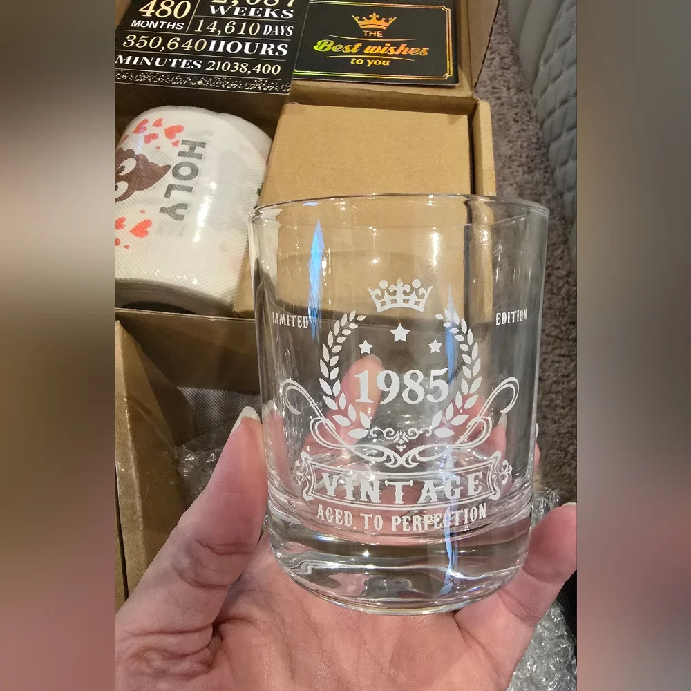 40th Bday Holy $hit Vintage 1985 Whiskey Glass Set, 2 Available, Price Is For 1